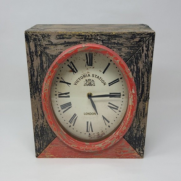 Distressed Clock Jewelry Box Wooden Hanging Setting 12" Home Décor